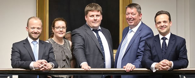 From left, Andrew Freeman (DIF), Vanessa Menzies (Allianz Infrastructure), Alistair Ray (Dalmore Capital), Martin Baggs (Thames Water), Gavin Tait (Amber Infrastructure) at the Institution of Civil Engineers, London