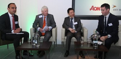 (L-R) Heneg Parthenay, BNY Mellon Investment Management; Bruce Porteous, Standard Life Investments; Feifei Zhang, Aviva; Robert Groves; Friends Life